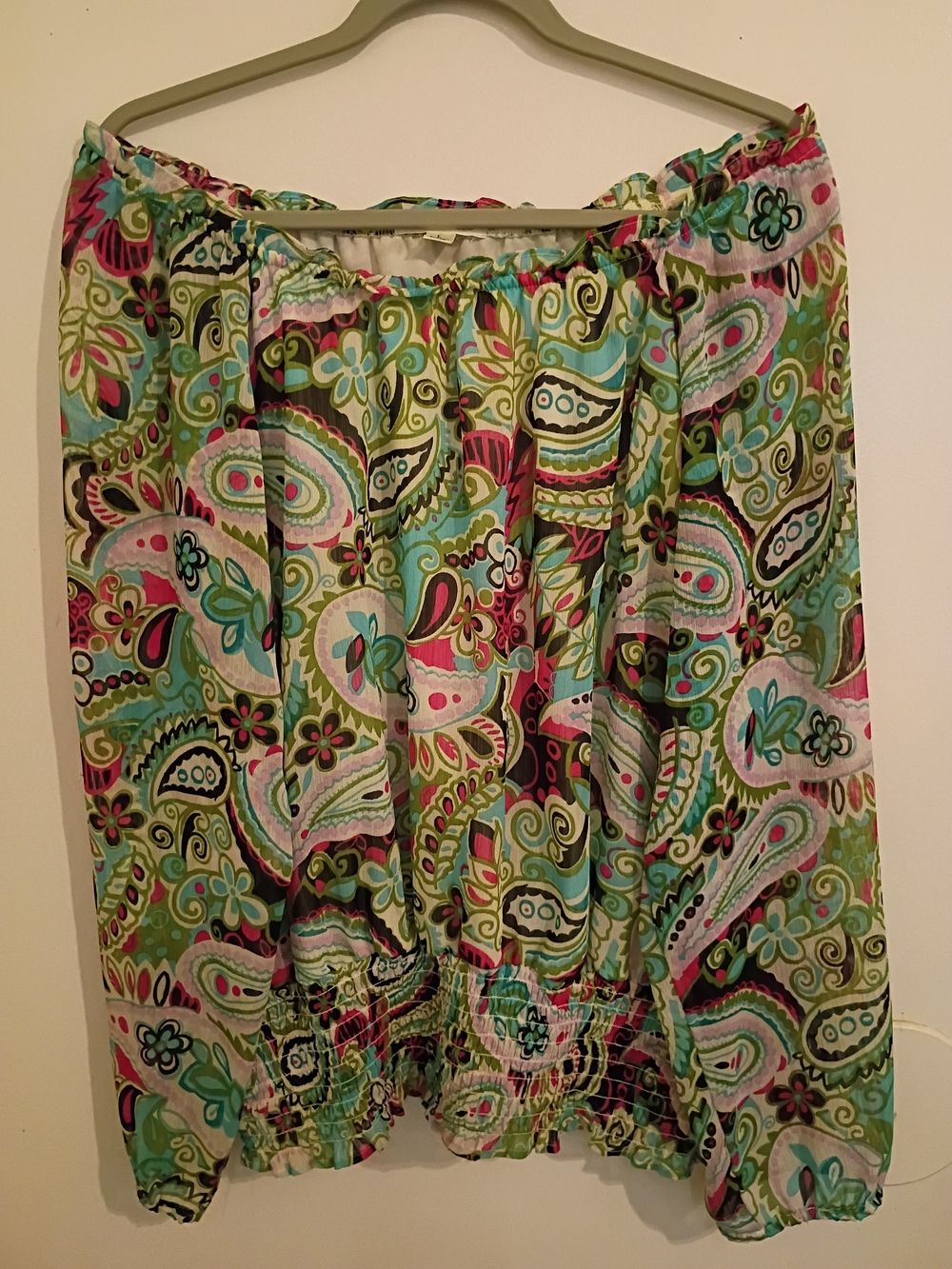 JohnPaulRichard Multicolor Paisley Off-Shoulder Blouse - Greenand Pink Sz L